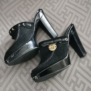 Coach Black Suede Heels with Gold Detail Jodey